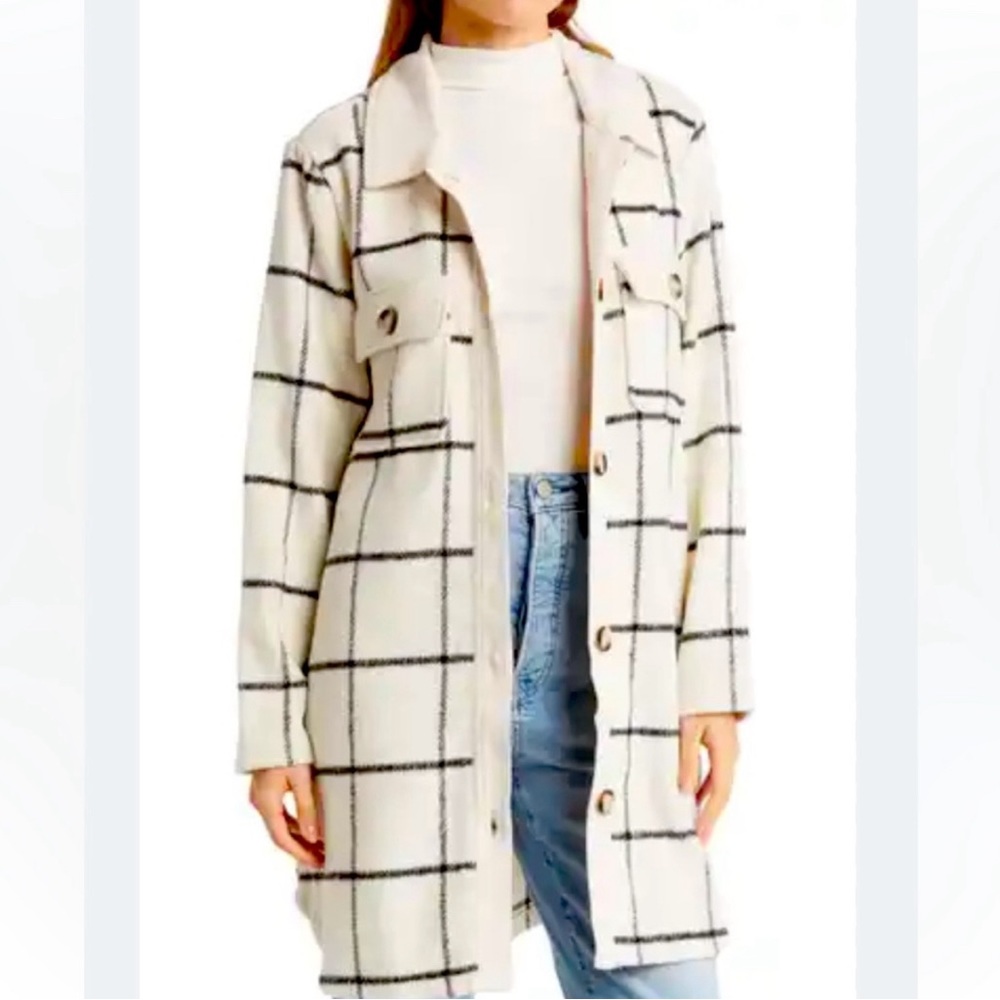 Melloday Ivory Grid Mid-Length Jacket Size S